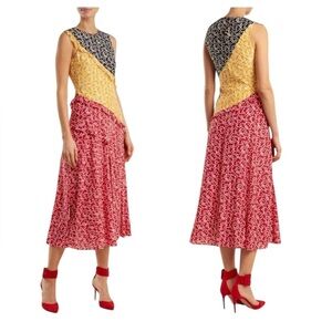 Saloni AGNES KNOT PRINT SILK CREPE DE CHINE DRESS